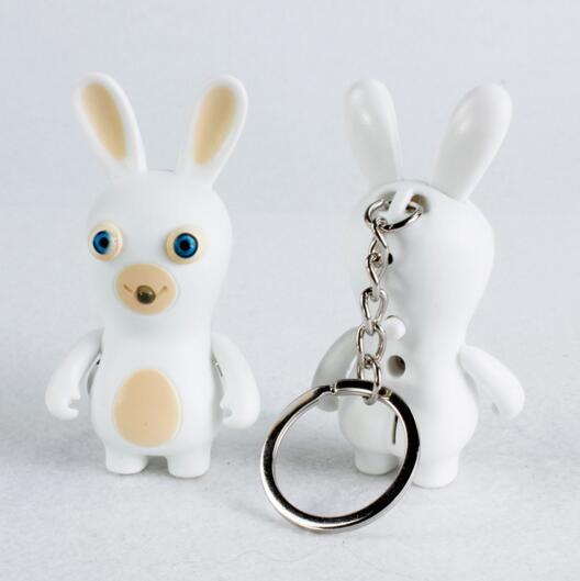 Promotional white color rabbit shape with sound and led keychain
