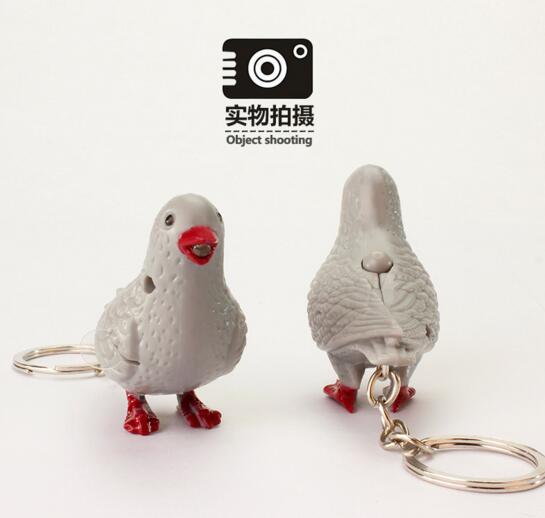 Promotional white color chicken shape with led and sound animal keychain