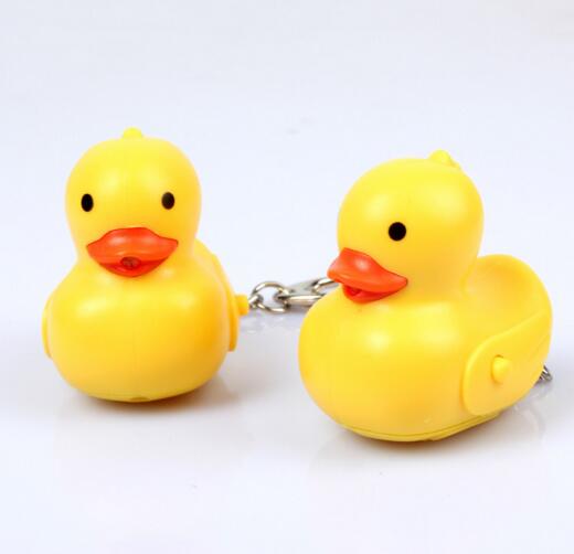 Promotional duck shape with led and sound keychain