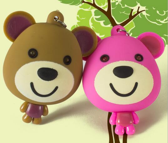 Promotional bear shape with sound and led cheap keychain