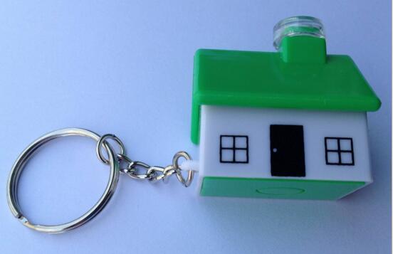 Promotional green color house shape plastic led keychain