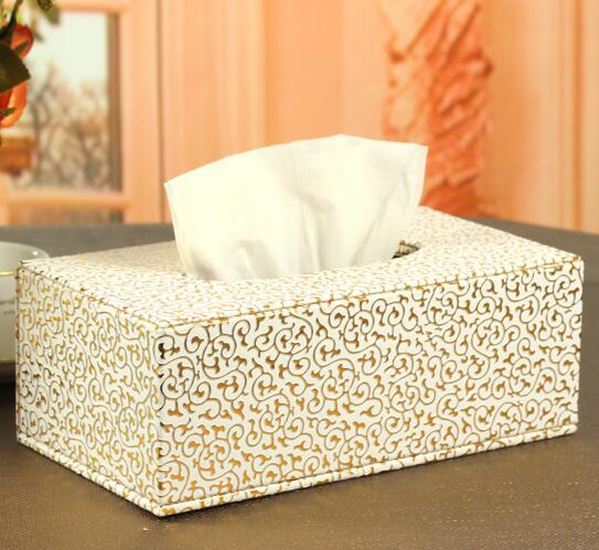 High quality gold color pu leather tissue box for ktv or home