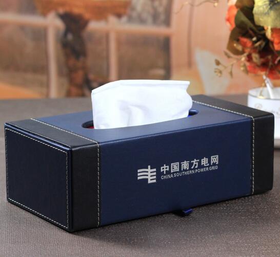 High quality blue color pu leather tissue box for car or ktv