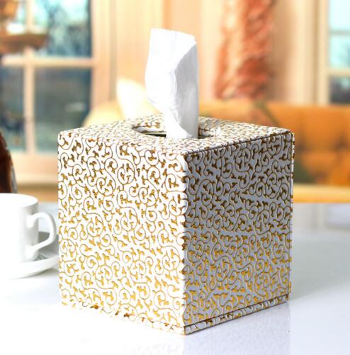 High quality square shape pu leather tissue box for ktv or car