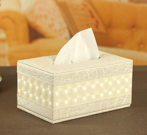 High quality whtie color pu leather tissue  box for car