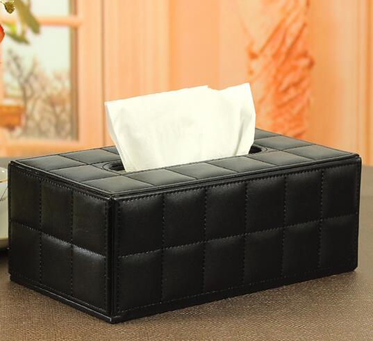 High quality rectangular shape black color pu leather tissue box holder