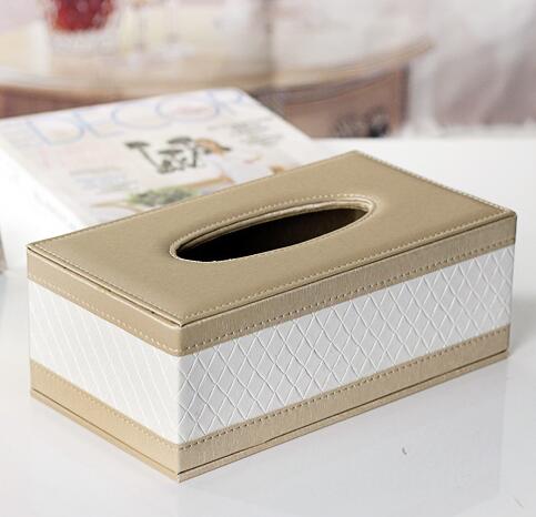 High quality mix beige and white color pu leather car tissue box holder