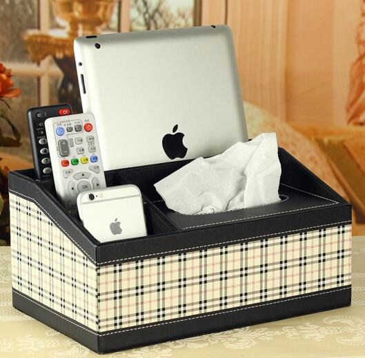 Promotional stripe pu leather  tv controller and tissue box