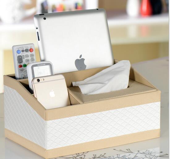 High quality white color pu leather tv controller and tissue box