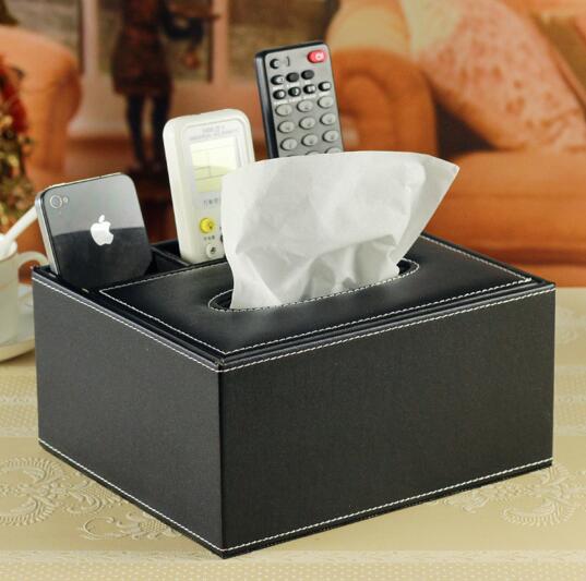 High quality pu leather tissue box and tv controller organizer storage box