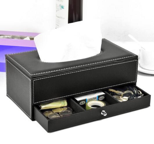 High quality pu leather tissue box and coin desktop organizer