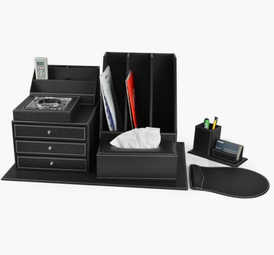 High quality multi-function pu leather tv controller and tissue and pen holder storage box or desktop organizer