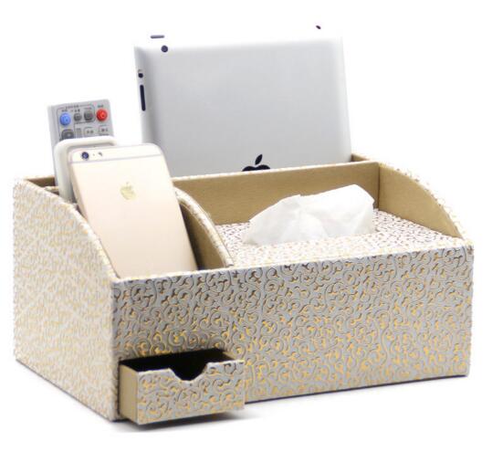 High quality gold color pu leather mobile and tv controller and ipad and jewerly desktop organizer and tissue box