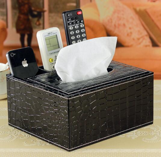 High quality black color pu tv controller organizer and tissue box