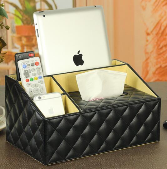 High quality black color pu leather tv controller and tissue box oragnizer
