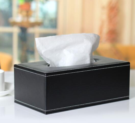 High quality black color pu leather tissue box cover