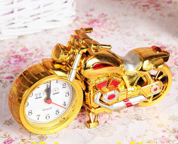 Retro and new style motorcycle shape gold color clock