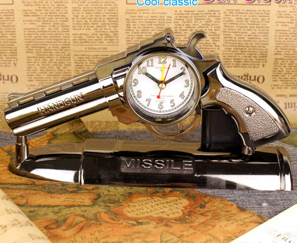 Fashional style silver color gun shape clock for desk