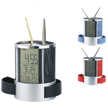 Promotional wtih calendar and with thermometer pen holder digital clock