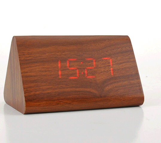 Brown color wood material voice control and thermometer function wood clock