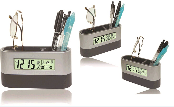 Fashional pen holder function with calendar and thermometer digital clock