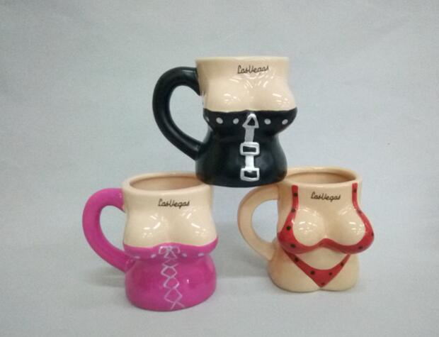 Promotional special style woman dress style ceramic mug