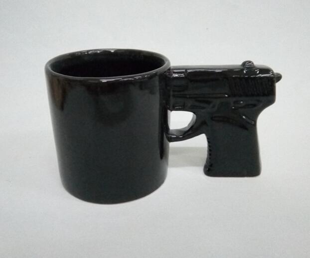 Promotional handgun shape black color ceramic mug