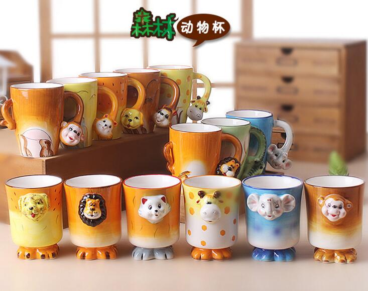 Promotional lion and tiger shape animal ceramic mug