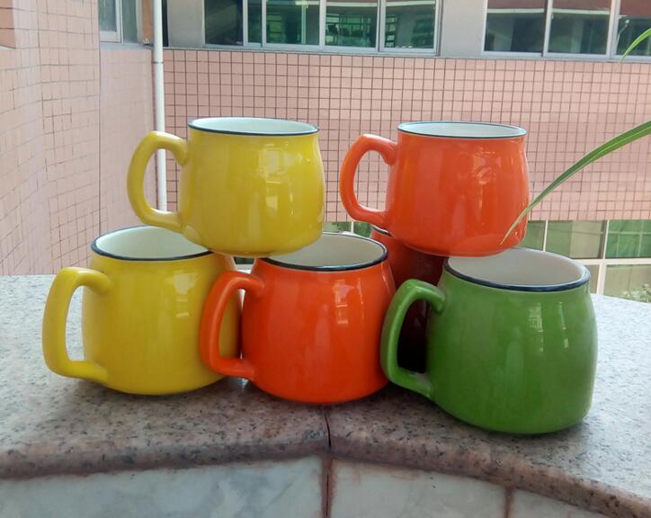 High quality cheap custom logo green and red color ceramic milk mug