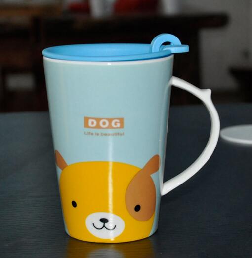 Promotional custom animal shape ceramic mug with lid