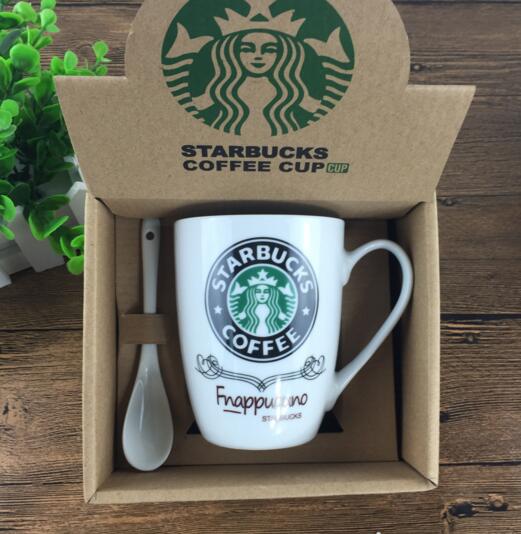 Promotional high qulaity custom logo white color ceramic mug with spoon