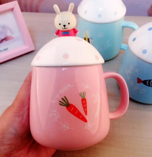 Promotional rabbit shape pink color ceramic mug