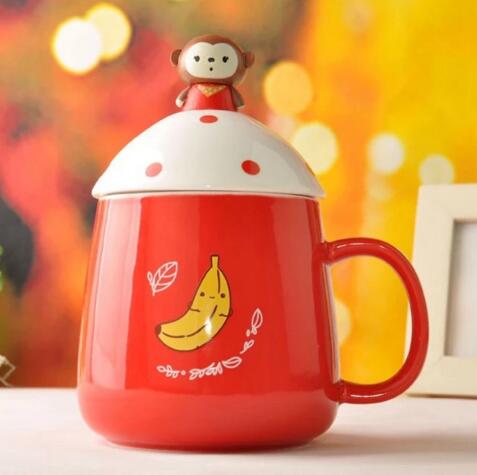 Promotional monkey shape red color and light blue color ceramic mug
