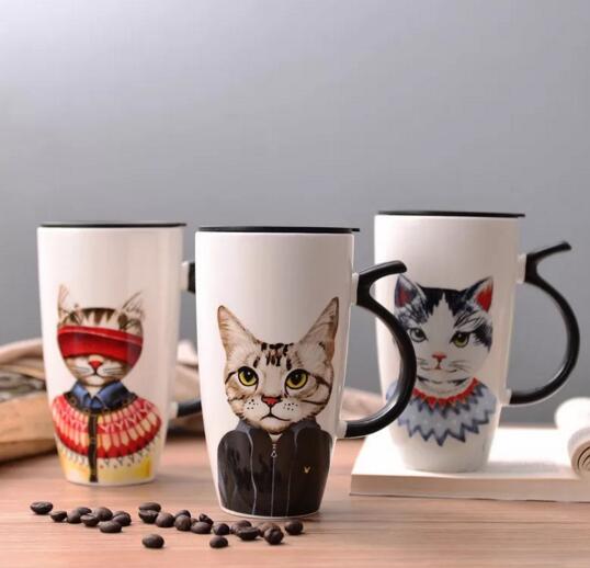 Promotional custom logo printing design white color ceramic mug with lid