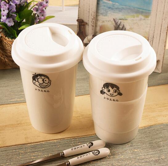Promotional white color ceramic mug with lid