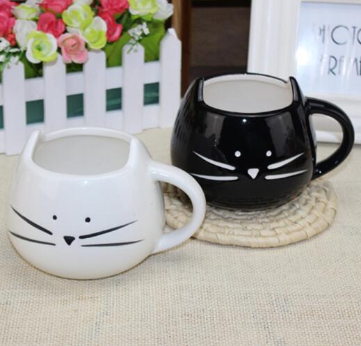 Promotional cat shape white color ceramic coffee mug