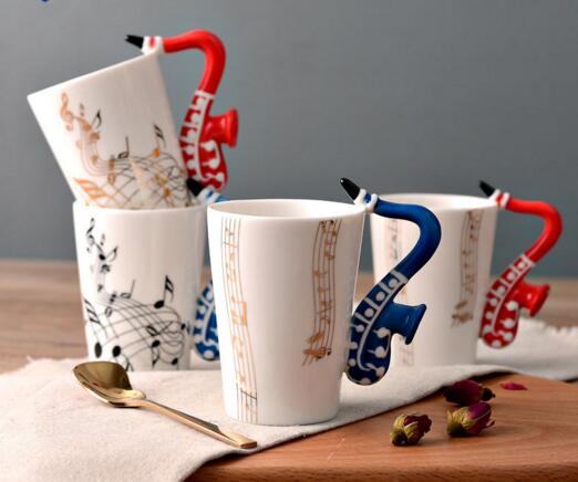 Promotional saxophone shape handle ceramic mug