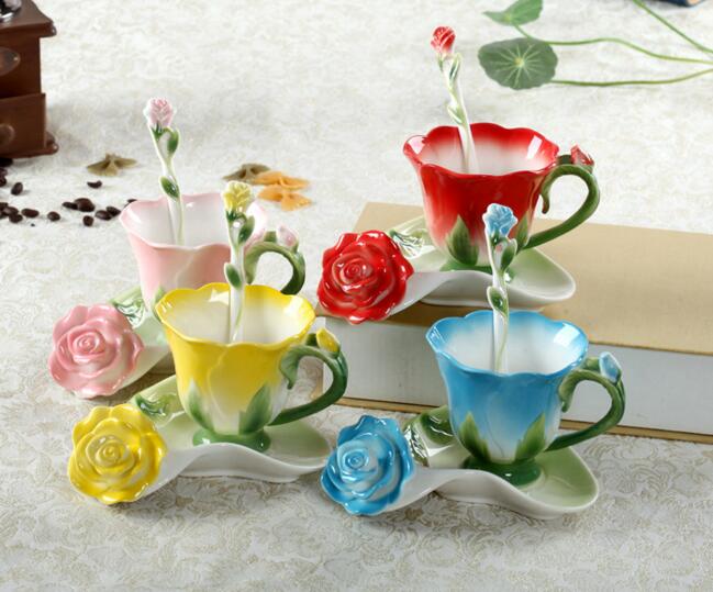 Funny sytle flower shape ceramic mug with spoon