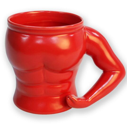 Funny style muscle shape red color ceramic mug