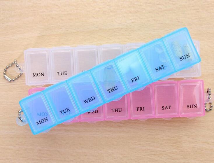 Promotional transparent color weekly pill box keychain