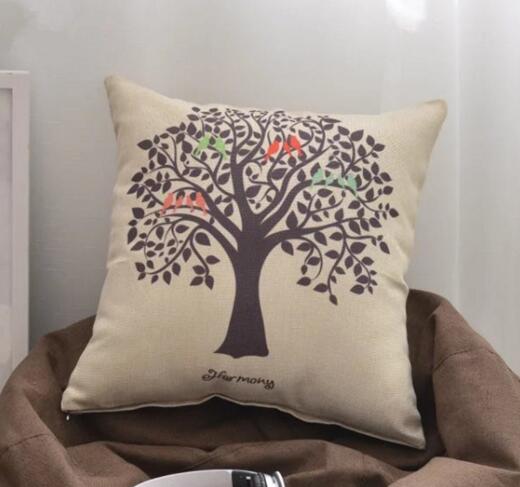 Customize digital printing logo tree shape flax cushion pillow cover