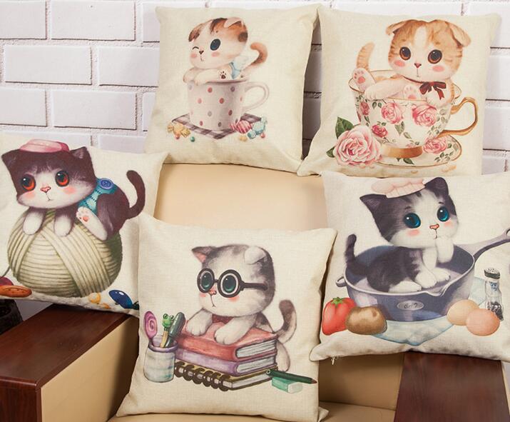 Custom printing logo animal cat shape flax material pillow cover
