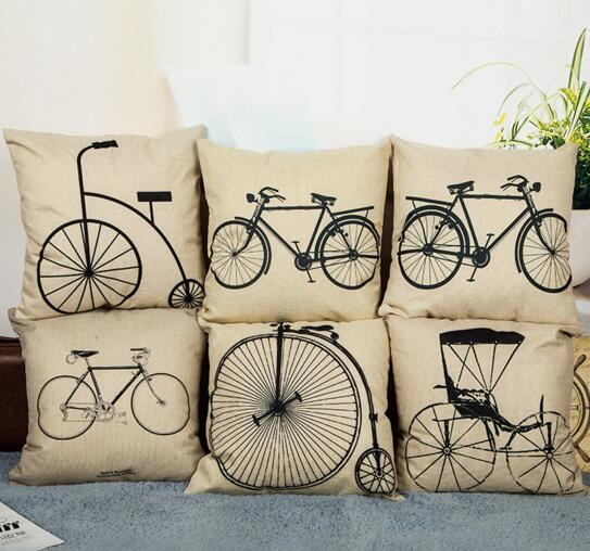 Custom logo bicycle printing square shape flax pillow cover