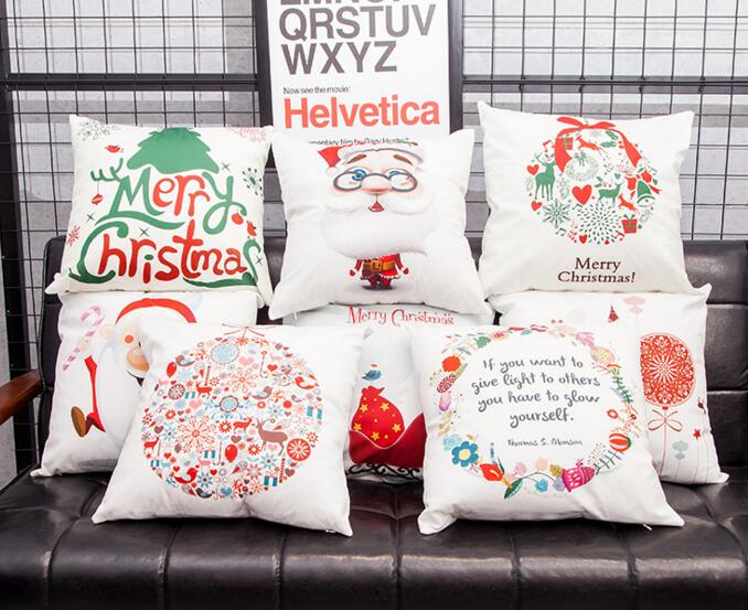 Custom logo printing christmas printing square flax cushion pillow cover for chirstmas gifts