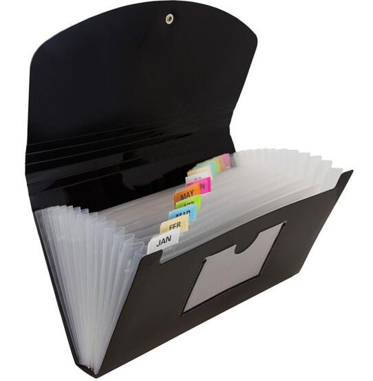 Wholesale black color 13 pocket expanding file folder or accordion folder with elastic