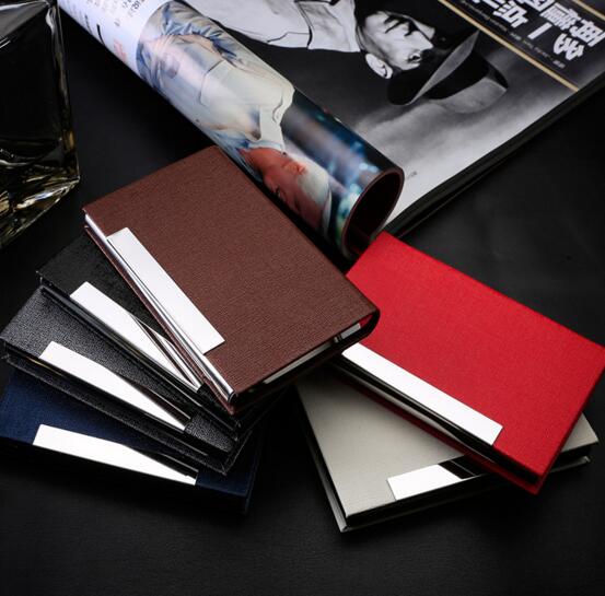 Good quality brown color or red color stainless steel and pu metal business name card holder