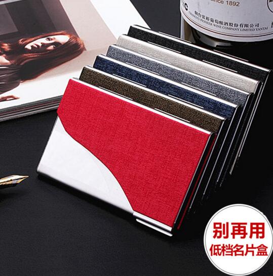 Fashion style blue or red color pu business metal name card holder
