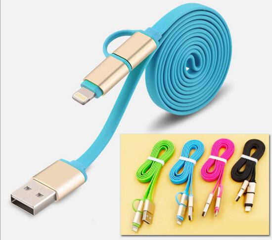 Promotional blue color 2 in 1 micro usb cable for mobile phone