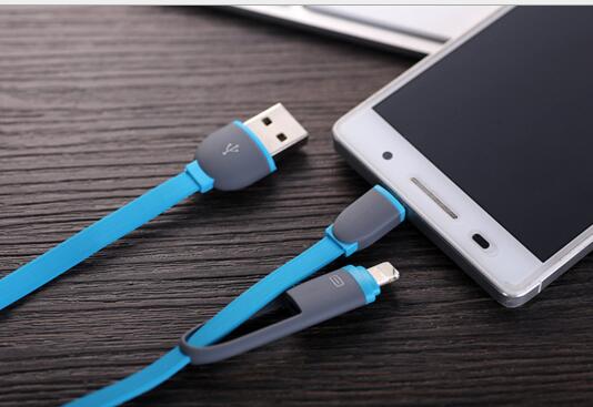 Blue color 2 in 1 data line or usb charger line for mobile phone