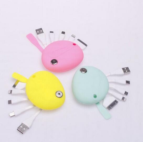 Pink color smile shape 4 in 1 usb cable for mobile phone